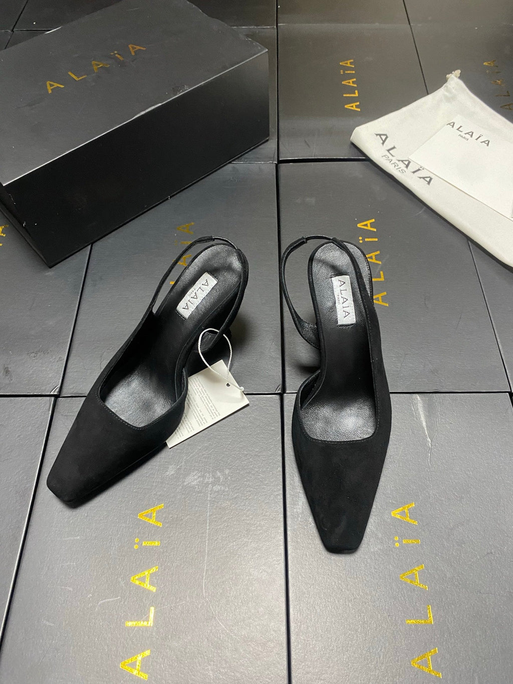 ALAIA 26S WEDGE SLINGBACKS 95 MM IN BLACK SUEDE