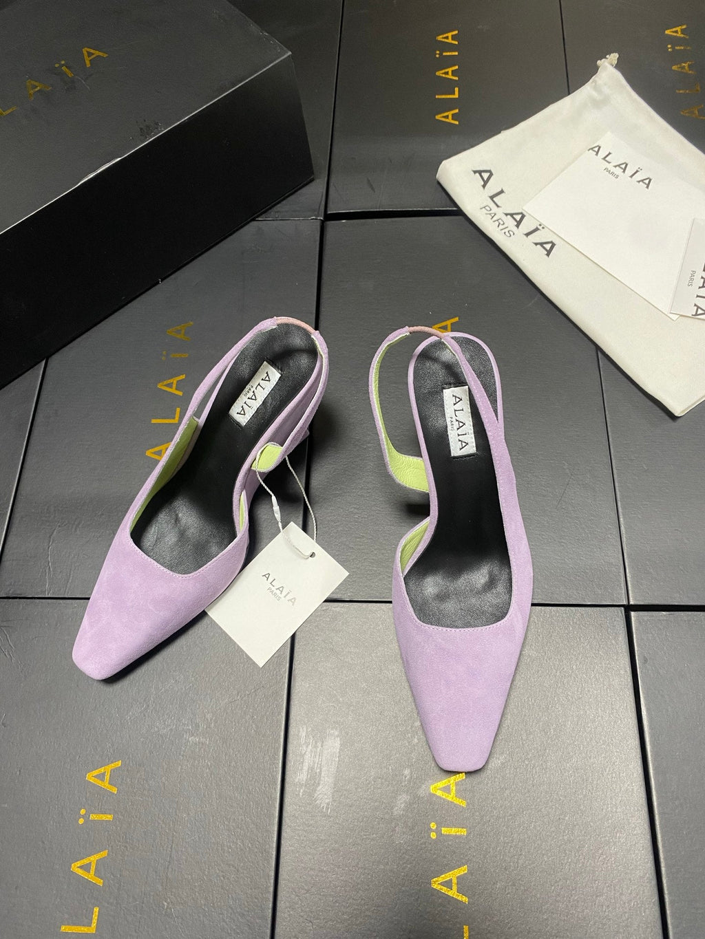 ALAIA 26S WEDGE SLINGBACKS 95 MM IN PASTEL PURPLE SUEDE