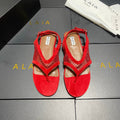 ALAIA 26S FLAT MESH THONG SANDALS IN RED SUEDE