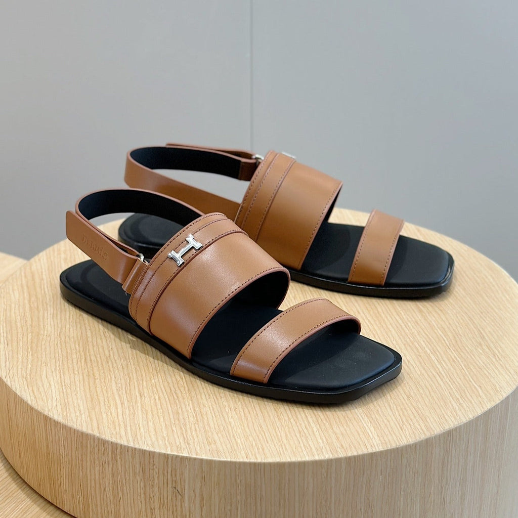 HM HENRIO FLAT SANDAL CARAMEL CALFSKIN