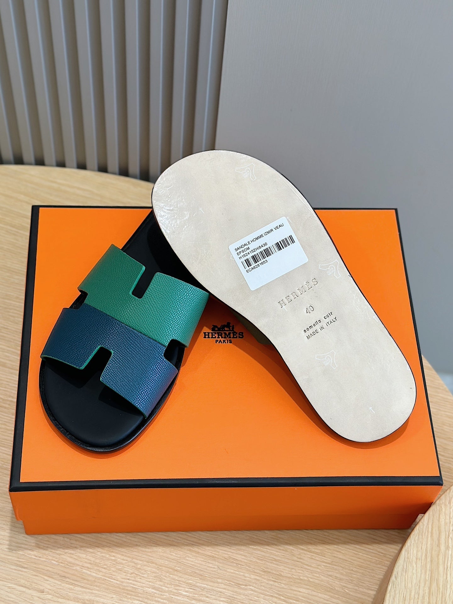 HM IZMIR SANDAL OCEAN AND NAVY CALFSKIN