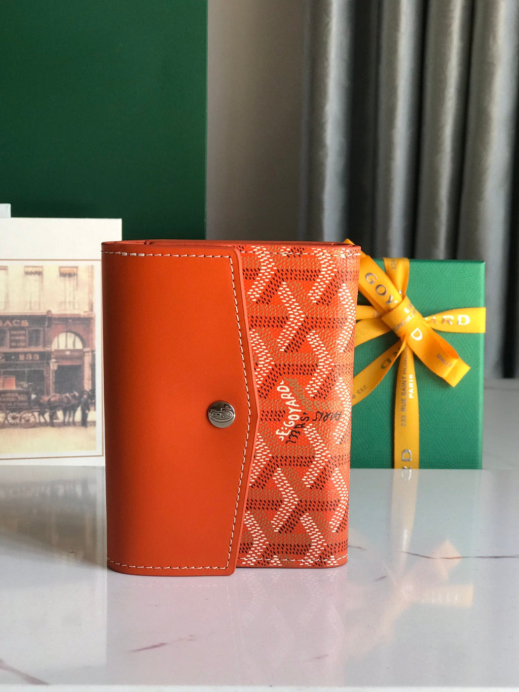 SAINT-GABRIEL WALLET 12 IN ORANGE CALFSKIN AND GOYARDINE CANVAS