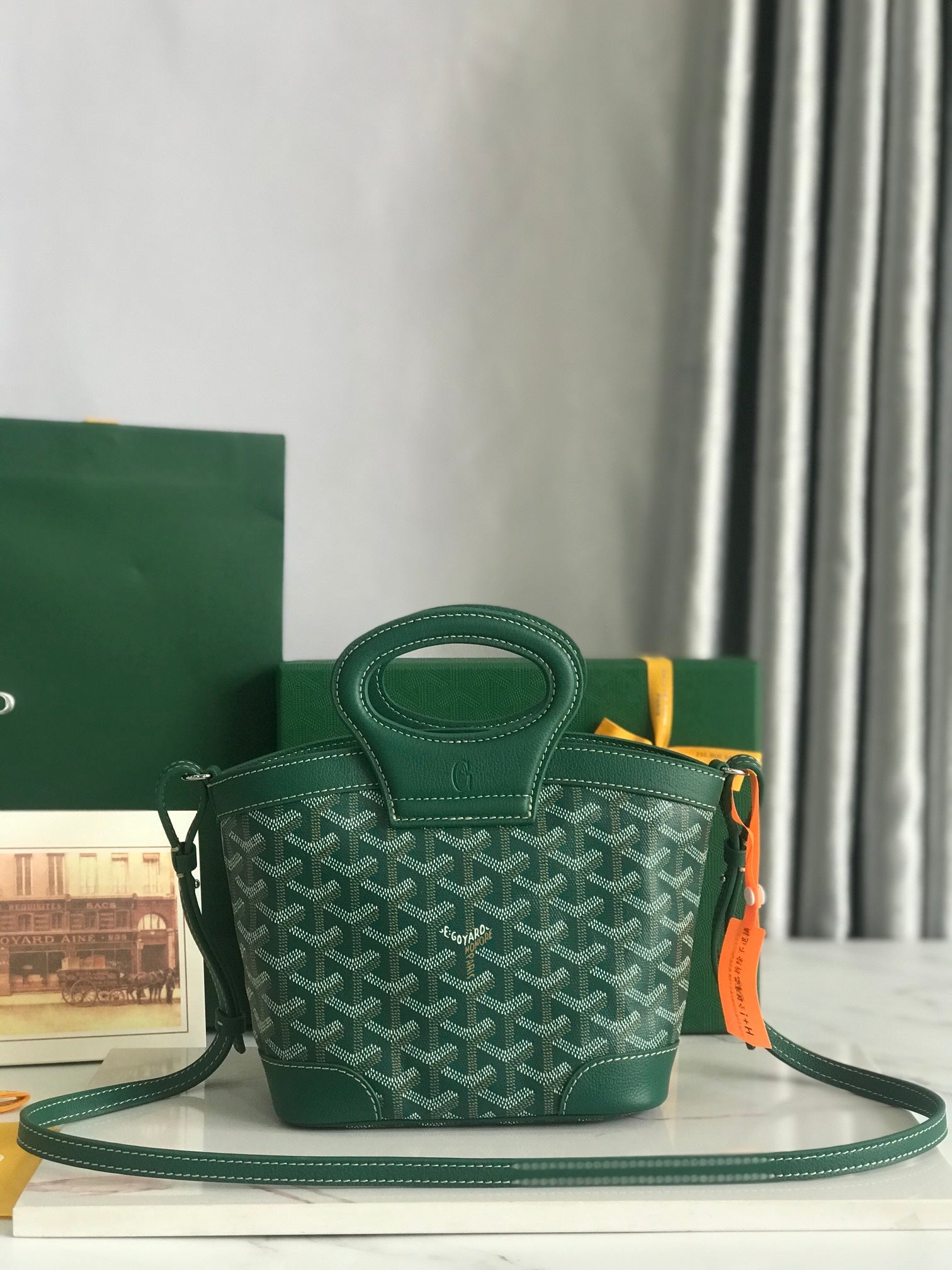 GOYA 26S BELUGA MINI BAG 23CM IN DEEP TEAL GREEN GOYARDINE CANVAS AND CALFSKIN