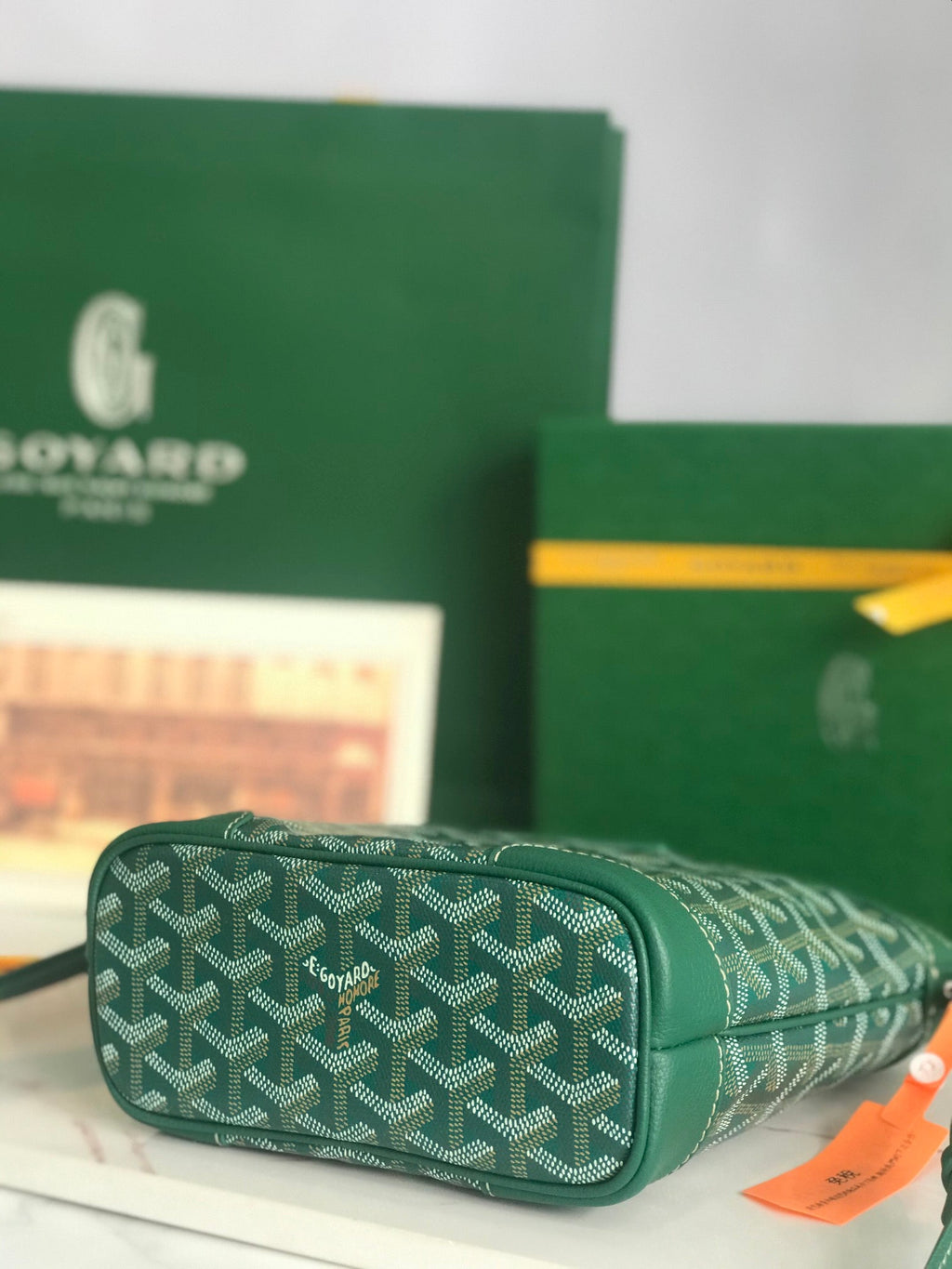 GOYA 26S BELUGA MINI BAG 23CM IN DEEP TEAL GREEN GOYARDINE CANVAS AND CALFSKIN