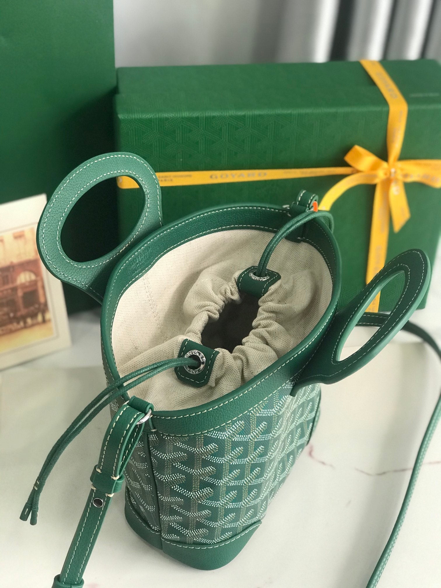 GOYA 26S BELUGA MINI BAG 23CM IN DEEP TEAL GREEN GOYARDINE CANVAS AND CALFSKIN