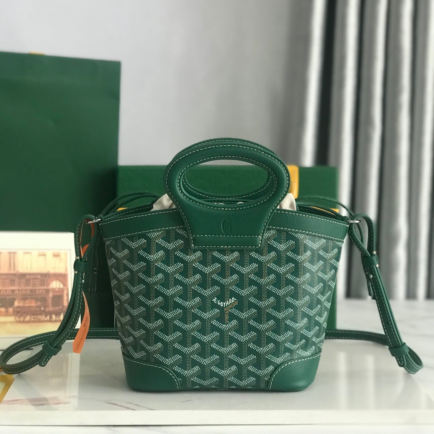 GOYA 26S BELUGA MINI BAG 23CM IN DEEP TEAL GREEN GOYARDINE CANVAS AND CALFSKIN