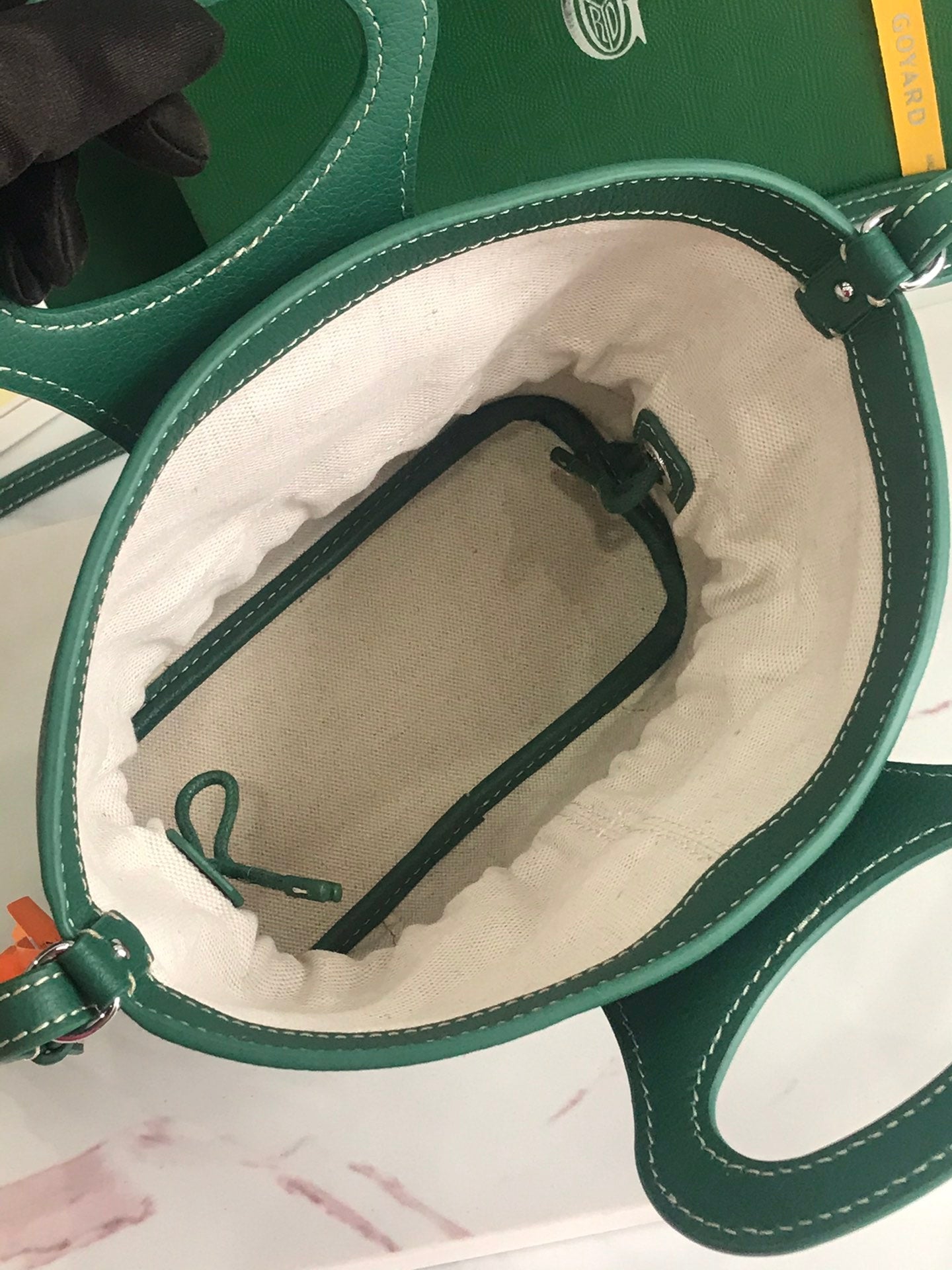 GOYA 26S BELUGA MINI BAG 23CM IN DEEP TEAL GREEN GOYARDINE CANVAS AND CALFSKIN