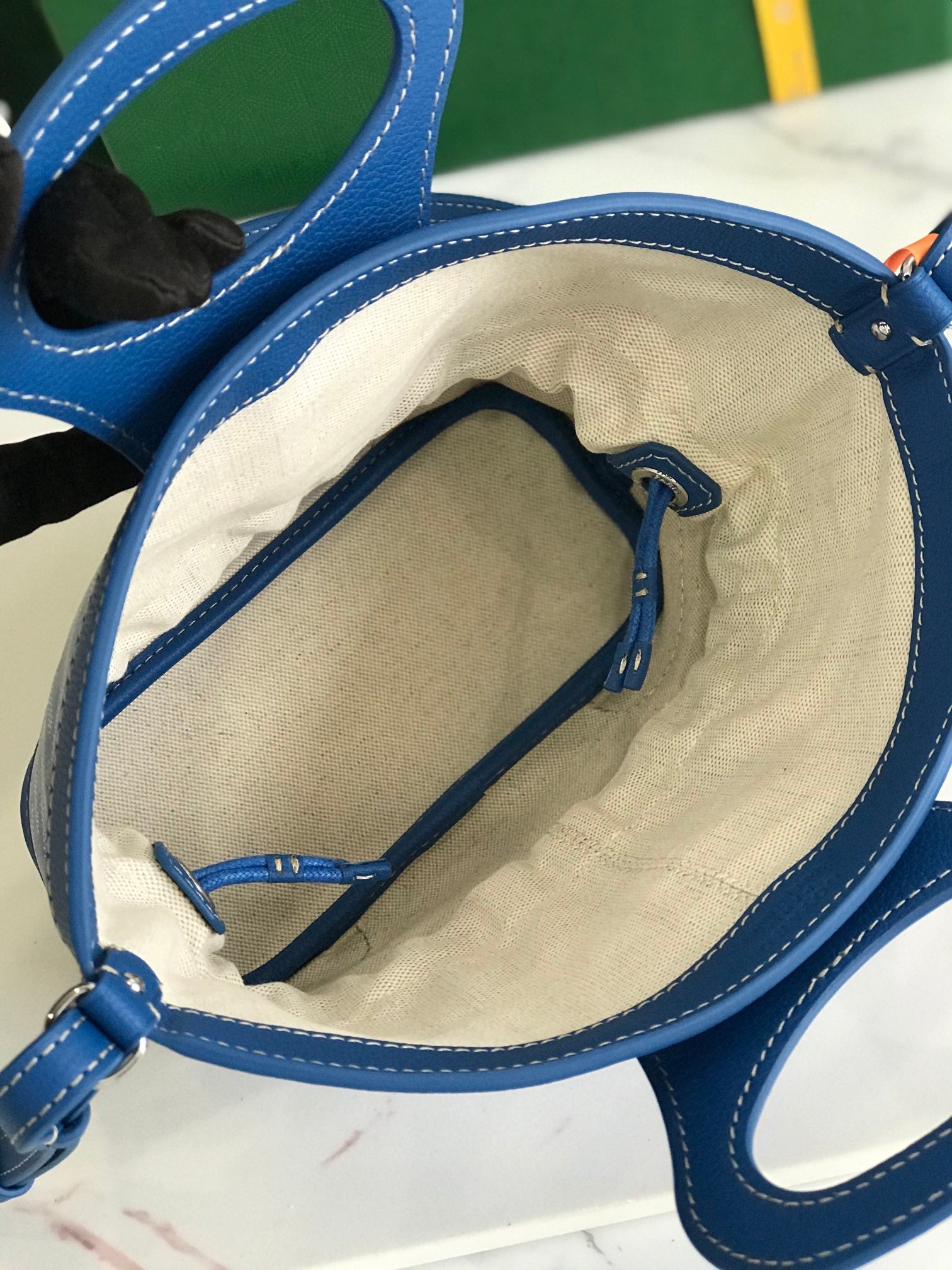 GOYA 26S BELUGA MINI BAG 23CM IN BLUE GOYARDINE CANVAS AND CALFSKIN