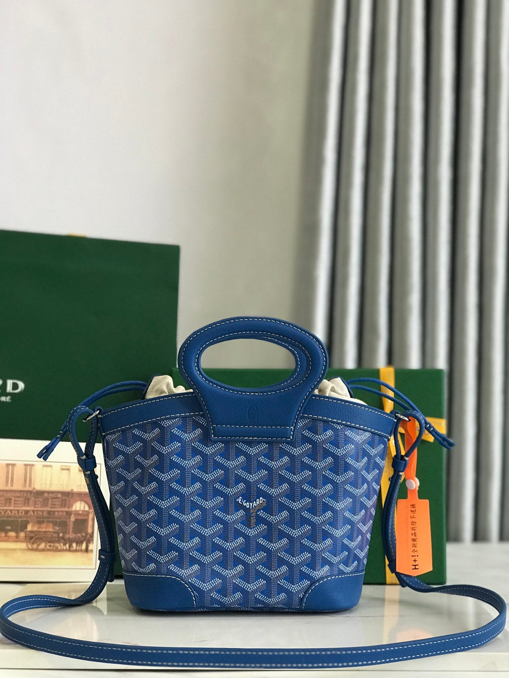 GOYA 26S BELUGA MINI BAG 23CM IN BLUE GOYARDINE CANVAS AND CALFSKIN