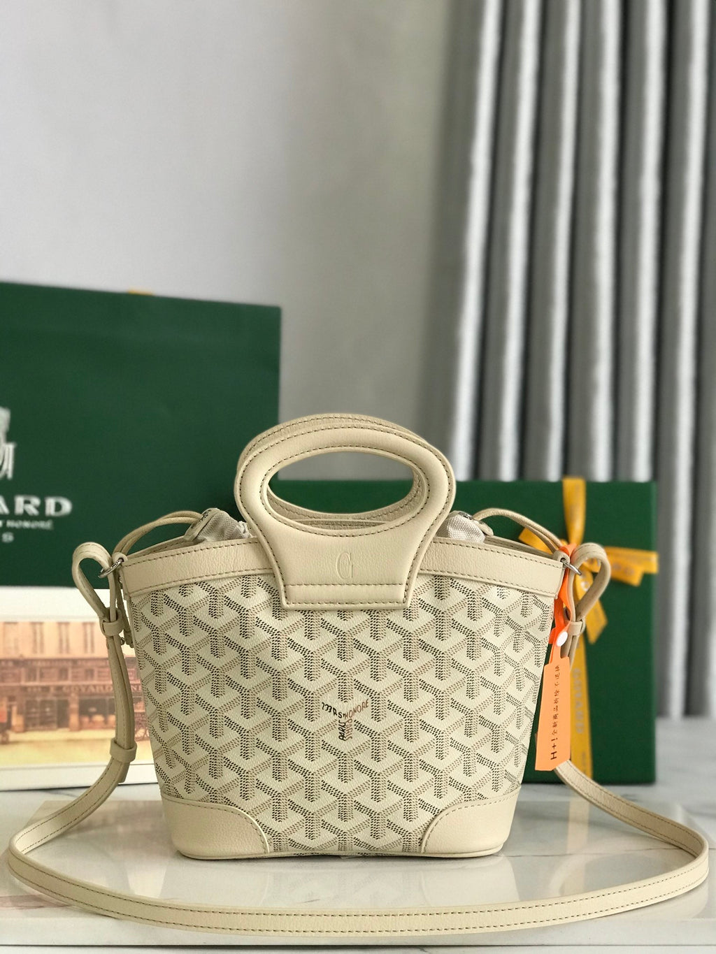 GOYA 26S BELUGA MINI BAG 23CM IN IVORY WHITE GOYARDINE CANVAS AND CALFSKIN