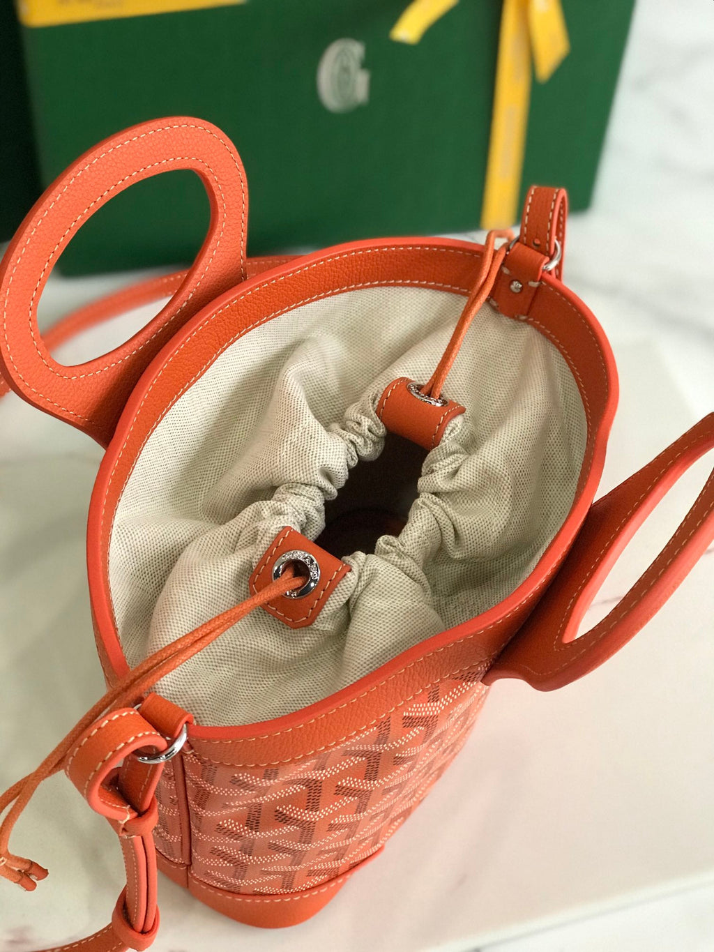 GOYA 26S BELUGA MINI BAG 23CM IN RED ORANGE GOYARDINE CANVAS AND CALFSKIN