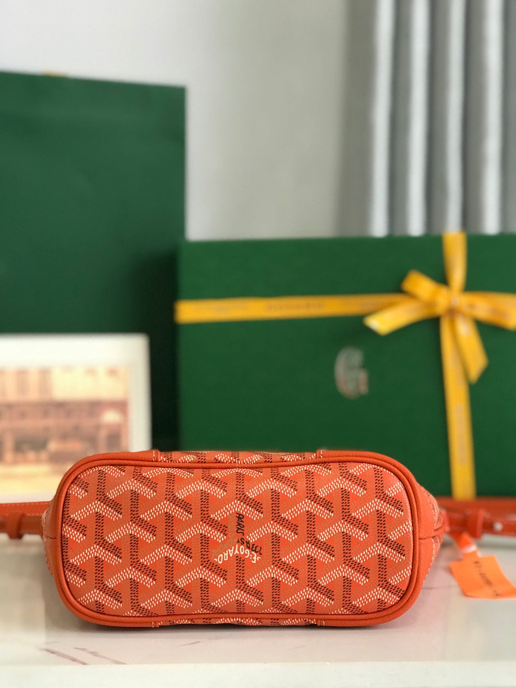GOYA 26S BELUGA MINI BAG 23CM IN RED ORANGE GOYARDINE CANVAS AND CALFSKIN