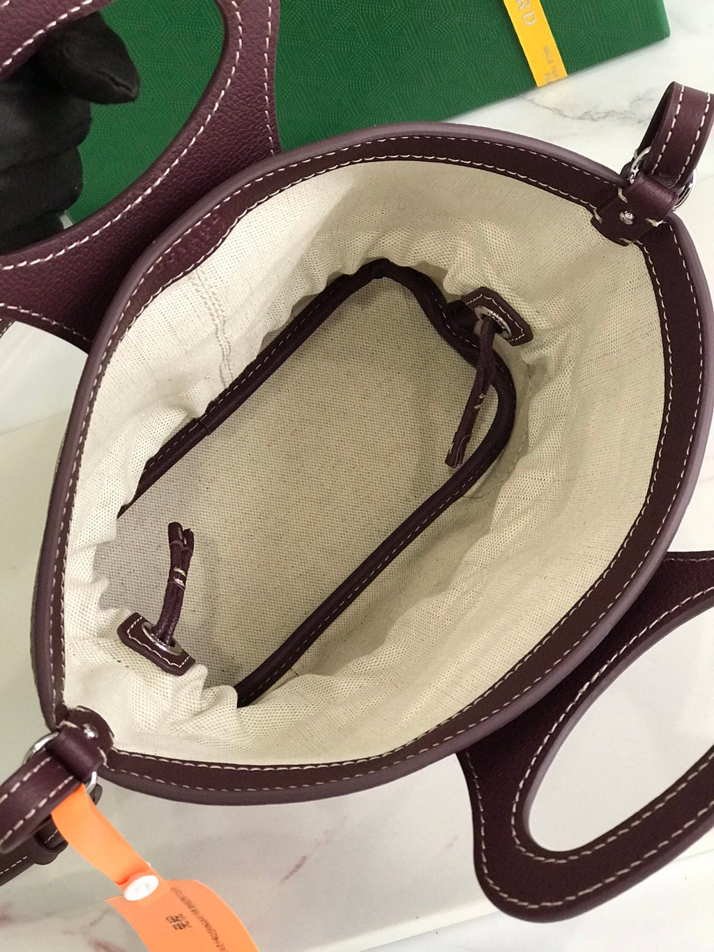 GOYA 26S BELUGA MINI BAG 23CM IN BURGUNDY BROWN GOYARDINE CANVAS AND CALFSKIN