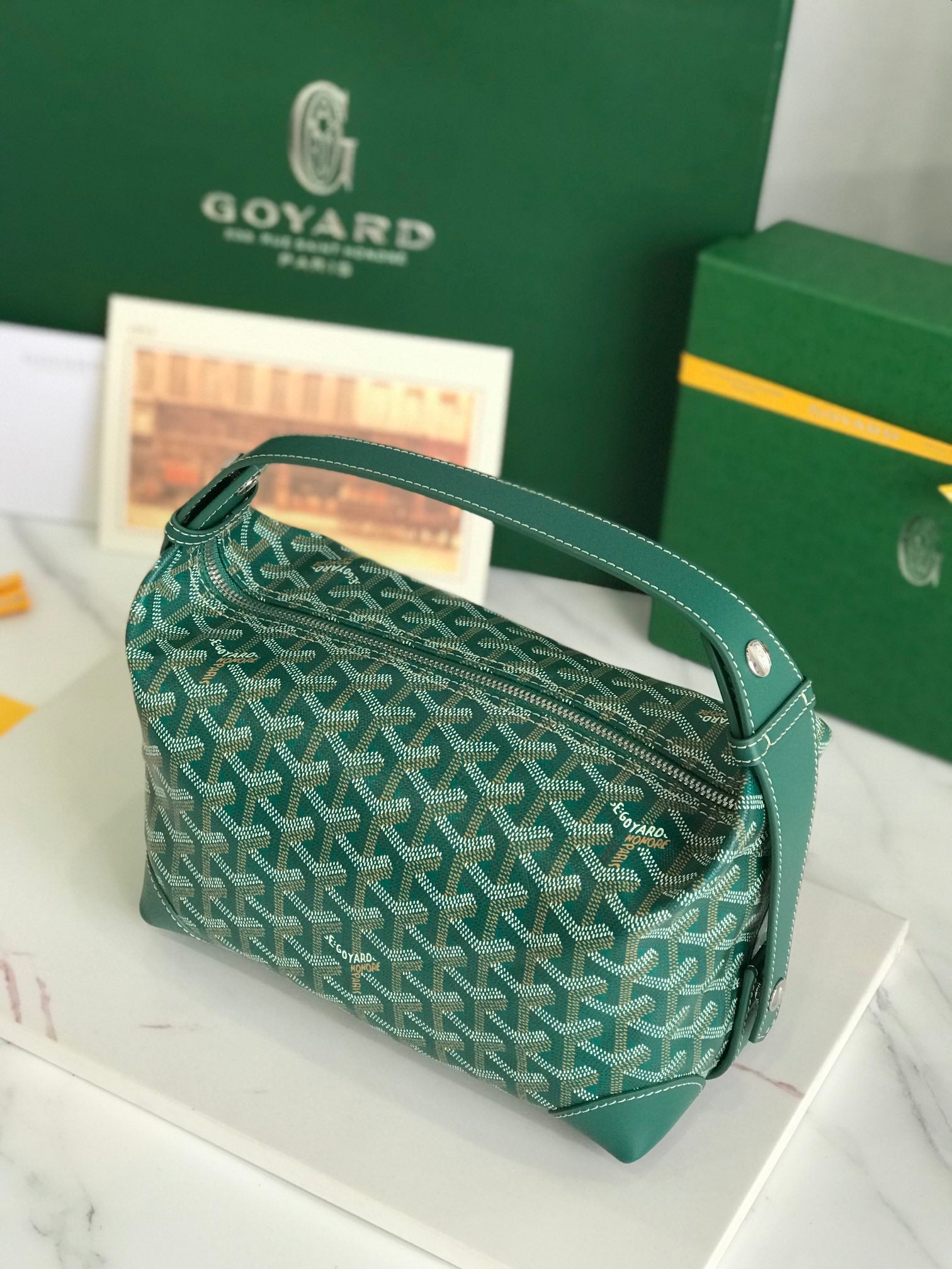 GOYA 26S BOEING 25CM IN DARK GREEN GOYARDINE CANVAS AND CALFSKIN