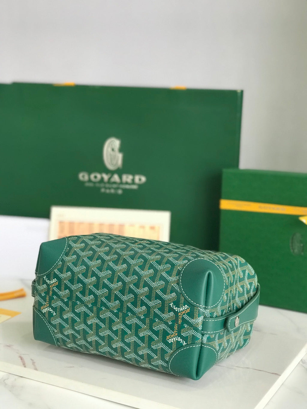 GOYA 26S BOEING 25CM IN DARK GREEN GOYARDINE CANVAS AND CALFSKIN