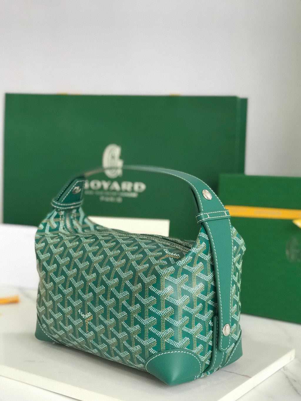 GOYA 26S BOEING 25CM IN DARK GREEN GOYARDINE CANVAS AND CALFSKIN