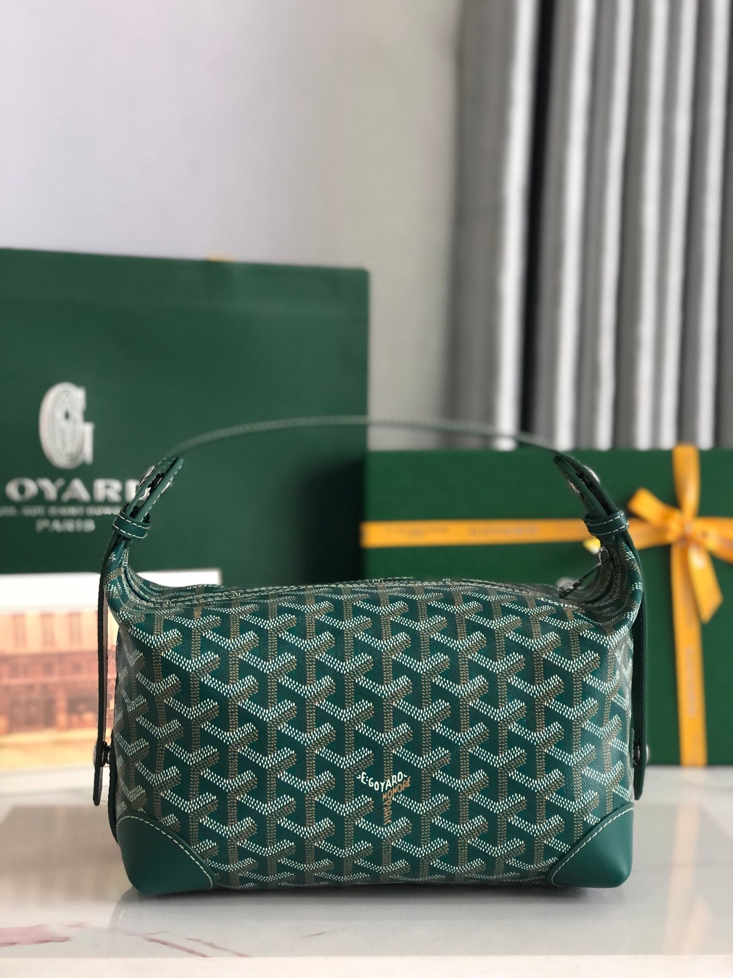 GOYA 26S BOEING 25CM IN DARK GREEN GOYARDINE CANVAS AND CALFSKIN