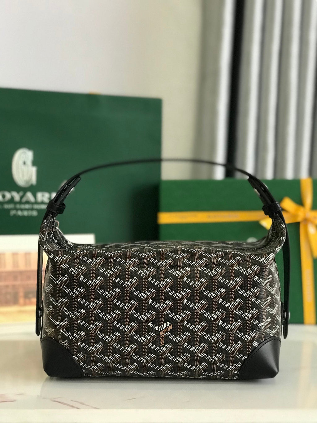 GOYA 26S BOEING 25CM IN BLACK GOYARDINE CANVAS AND CALFSKIN