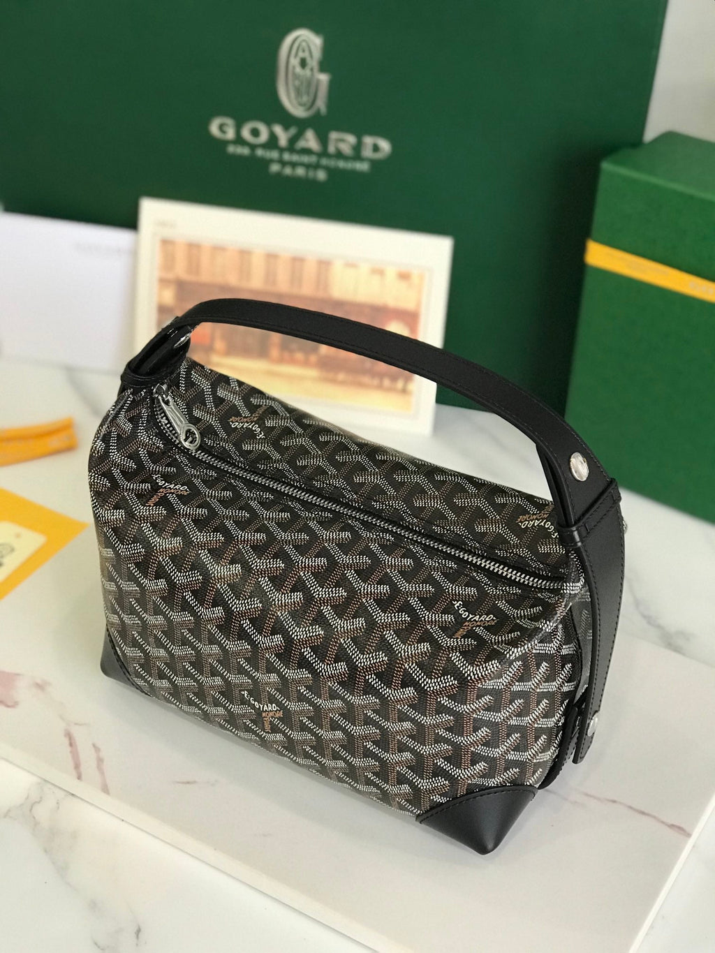 GOYA 26S BOEING 25CM IN BLACK GOYARDINE CANVAS AND CALFSKIN