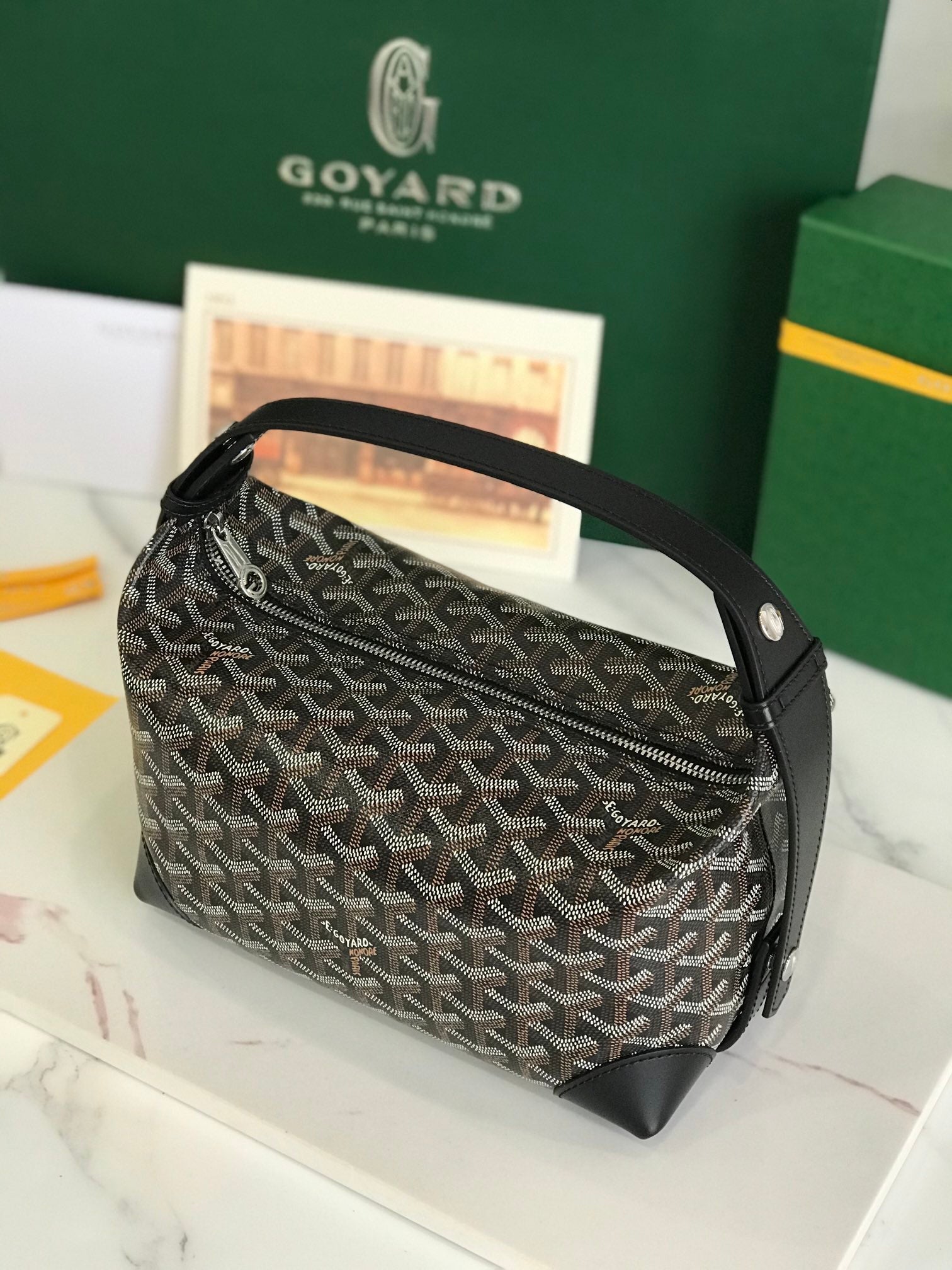 GOYA 26S BOEING 25CM IN BLACK GOYARDINE CANVAS AND CALFSKIN