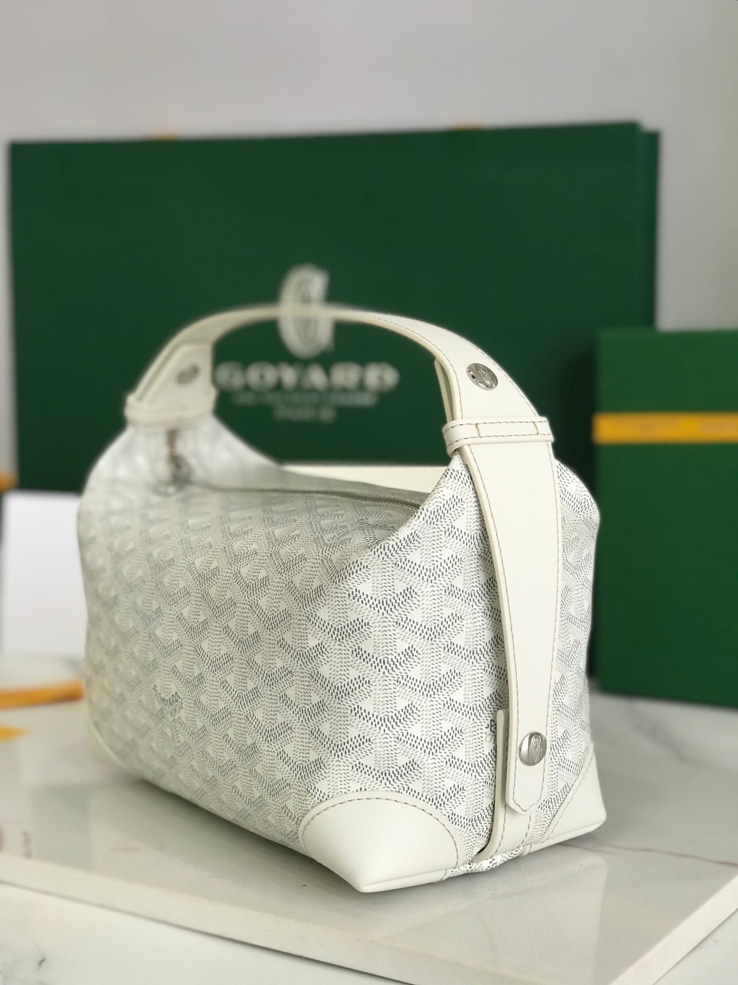 GOYA 26S BOEING 25CM IN CREAM WHITE GOYARDINE CANVAS AND CALFSKIN