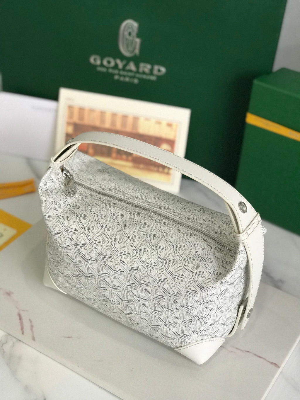 GOYA 26S BOEING 25CM IN CREAM WHITE GOYARDINE CANVAS AND CALFSKIN