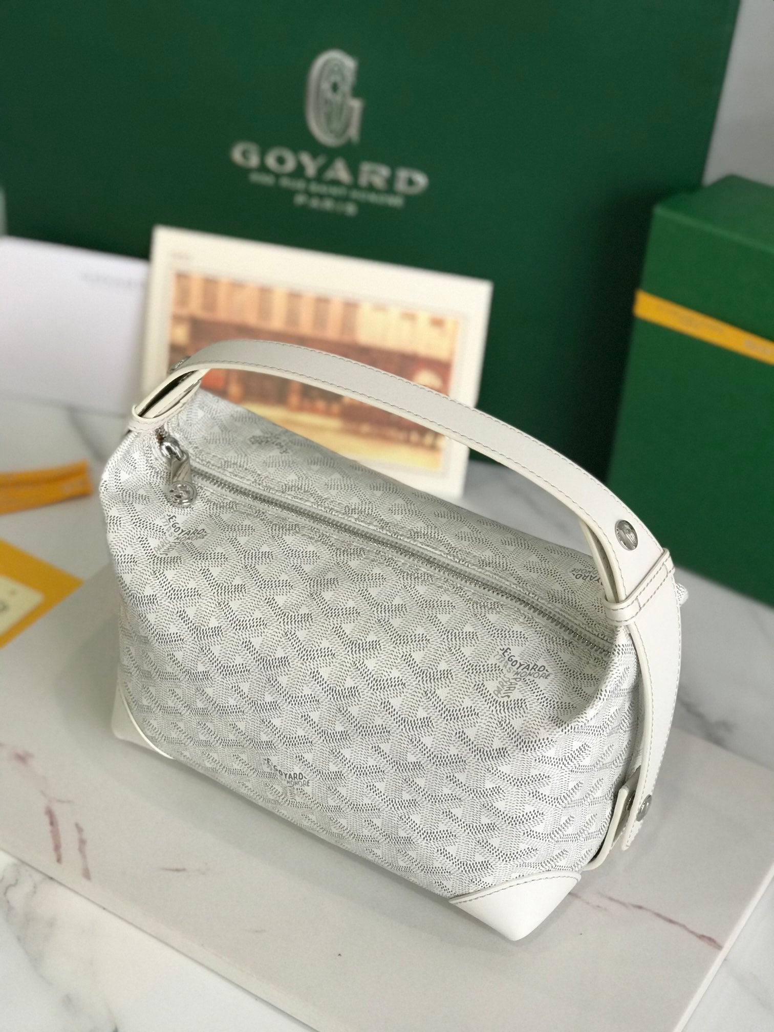 GOYA 26S BOEING 25CM IN CREAM WHITE GOYARDINE CANVAS AND CALFSKIN