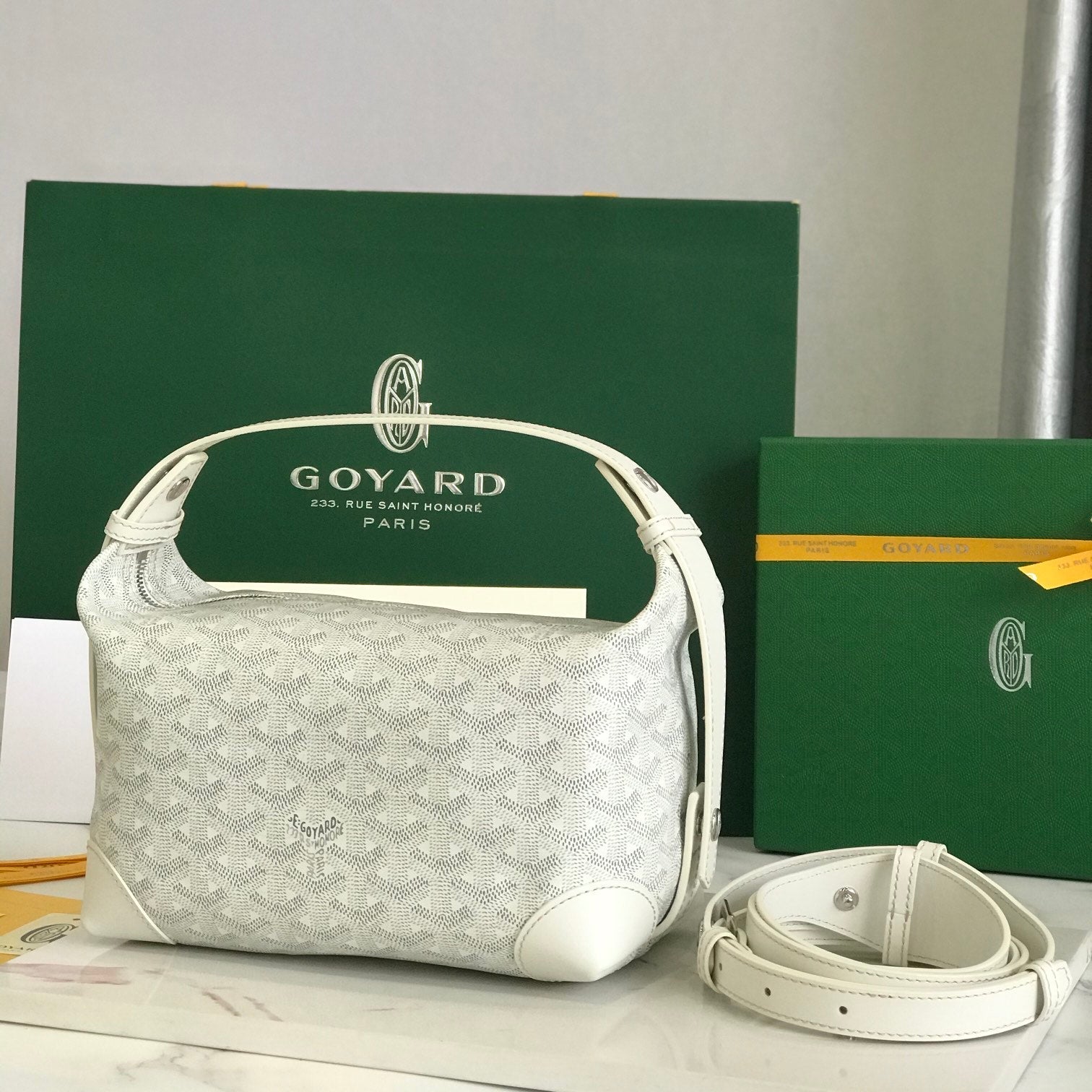 GOYA 26S BOEING 25CM IN CREAM WHITE GOYARDINE CANVAS AND CALFSKIN
