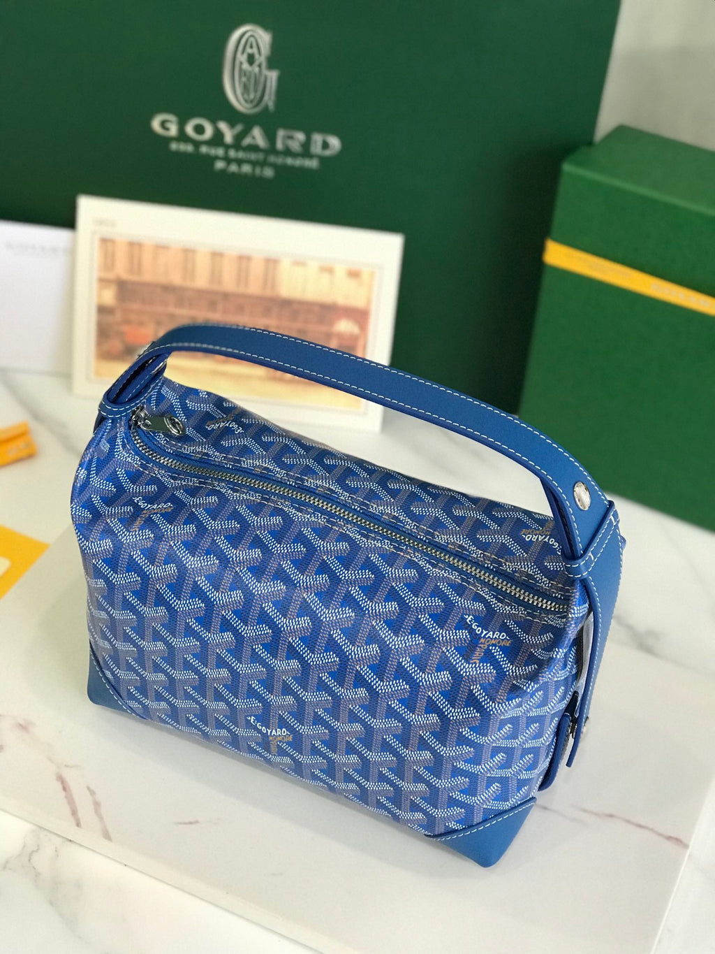 GOYA 26S BOEING 25CM IN DARK BLUE GOYARDINE CANVAS AND CALFSKIN