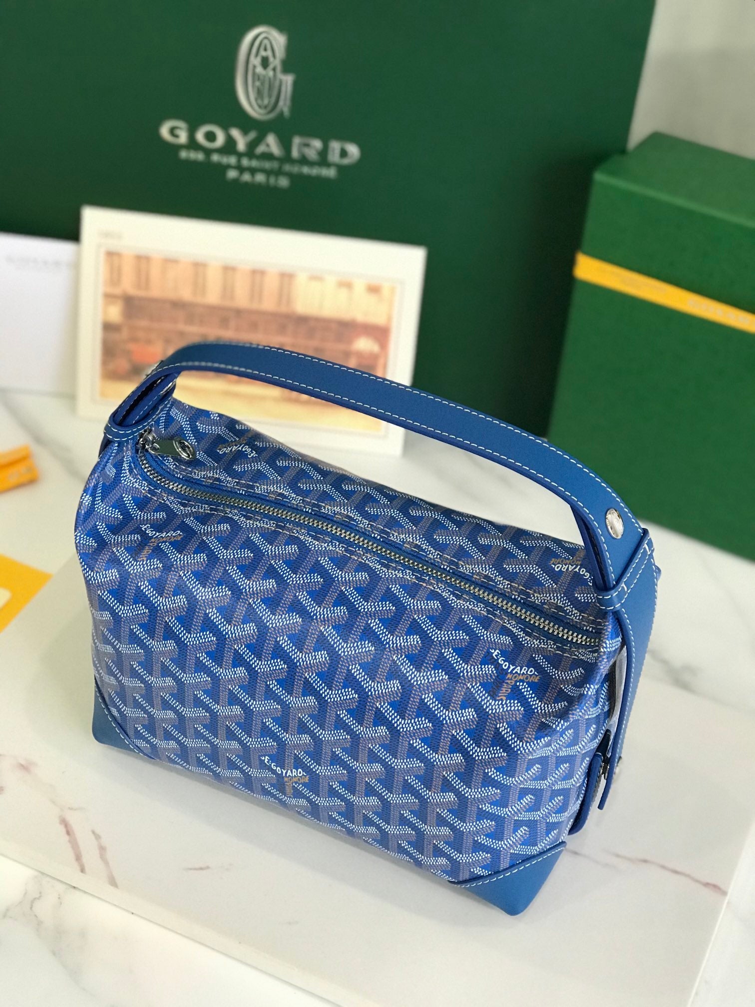 GOYA 26S BOEING 25CM IN DARK BLUE GOYARDINE CANVAS AND CALFSKIN