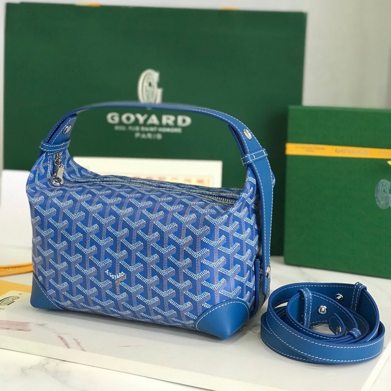 GOYA 26S BOEING 25CM IN DARK BLUE GOYARDINE CANVAS AND CALFSKIN