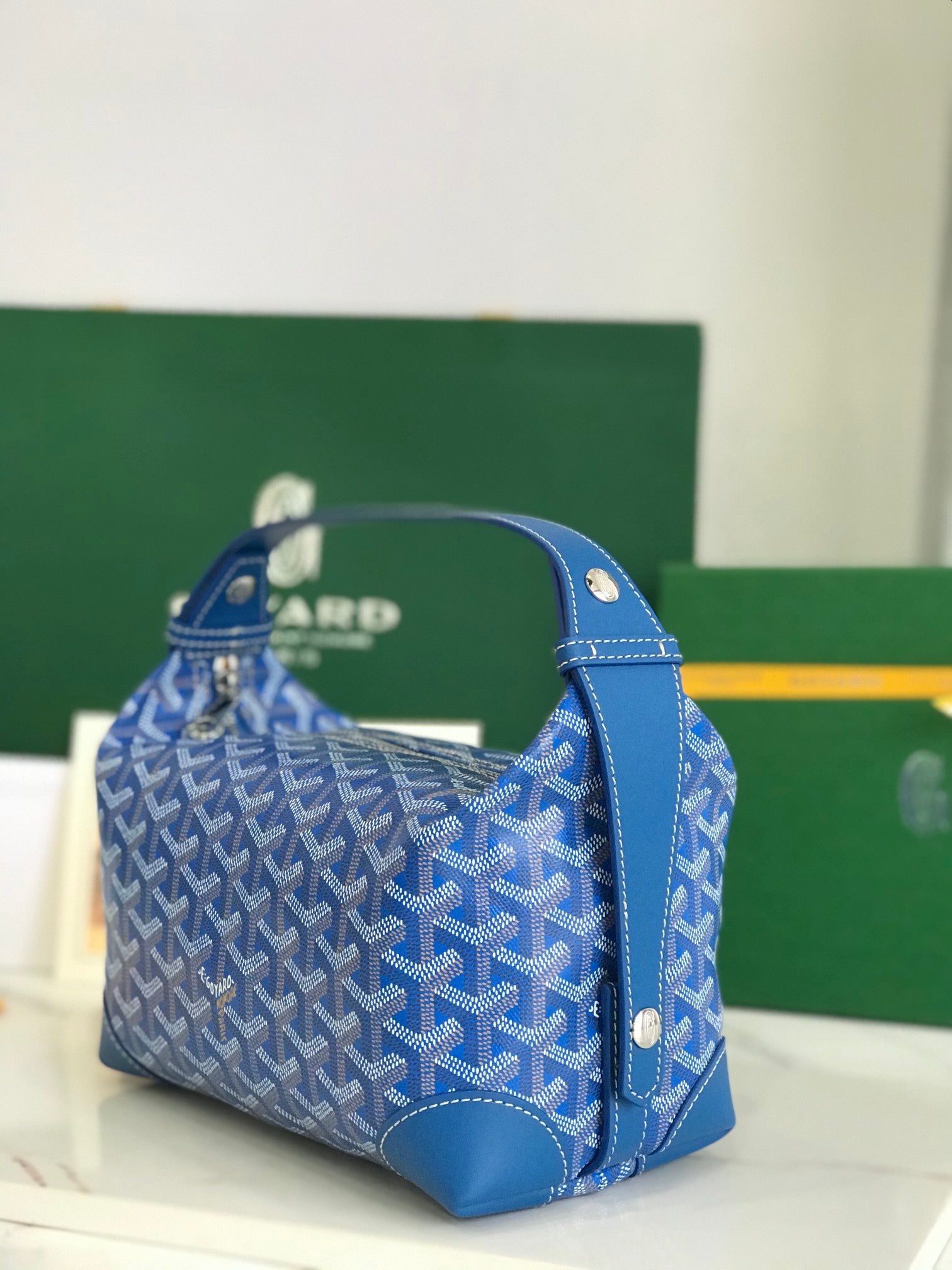 GOYA 26S BOEING 25CM IN DARK BLUE GOYARDINE CANVAS AND CALFSKIN