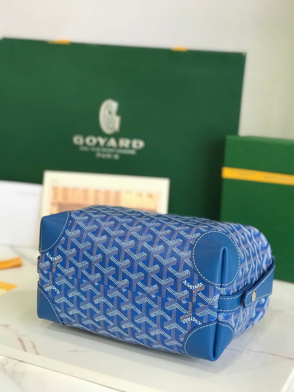 GOYA 26S BOEING 25CM IN DARK BLUE GOYARDINE CANVAS AND CALFSKIN