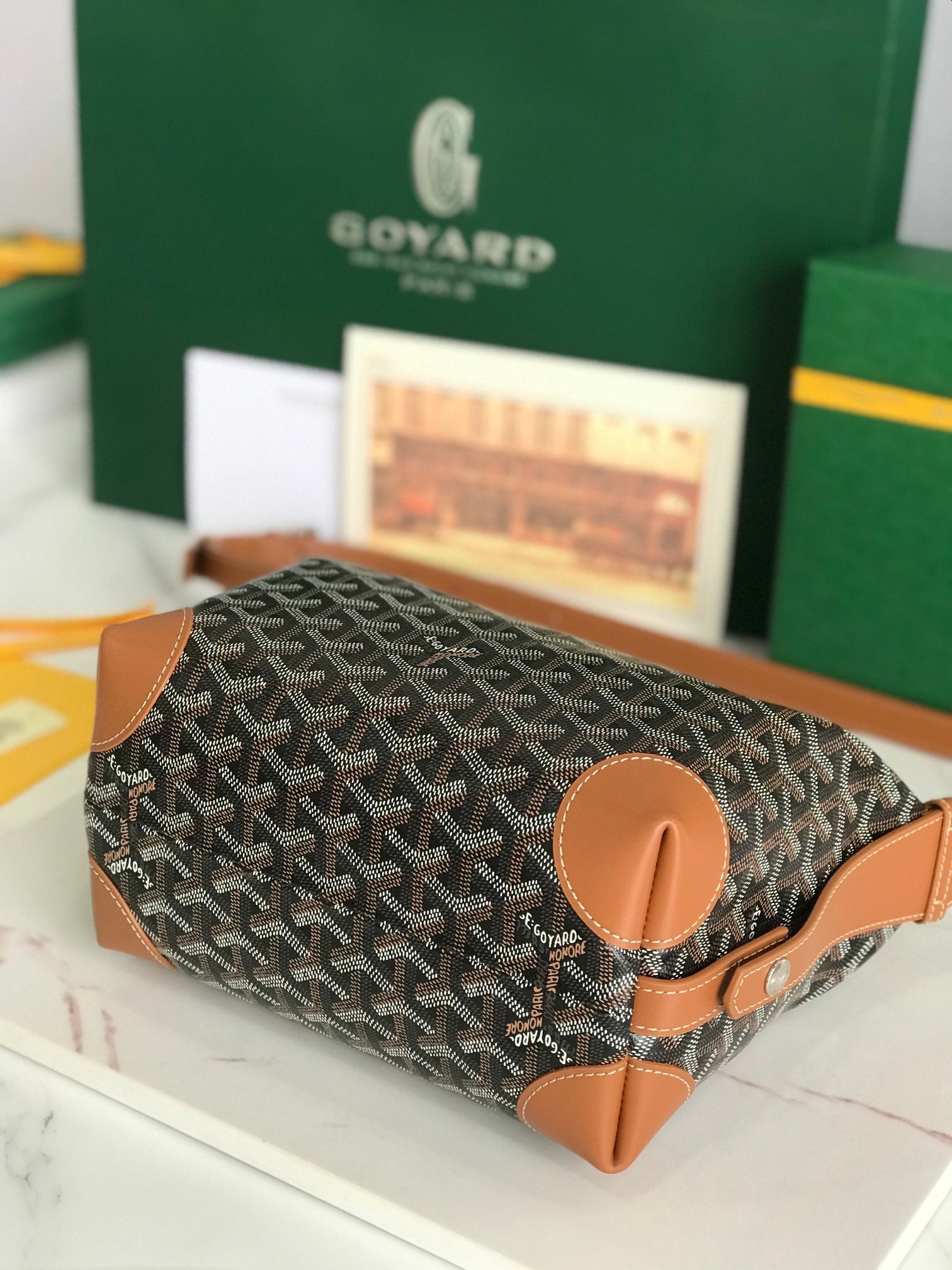 GOYA 26S BOEING 25CM IN BROWN GOYARDINE CANVAS AND CALFSKIN