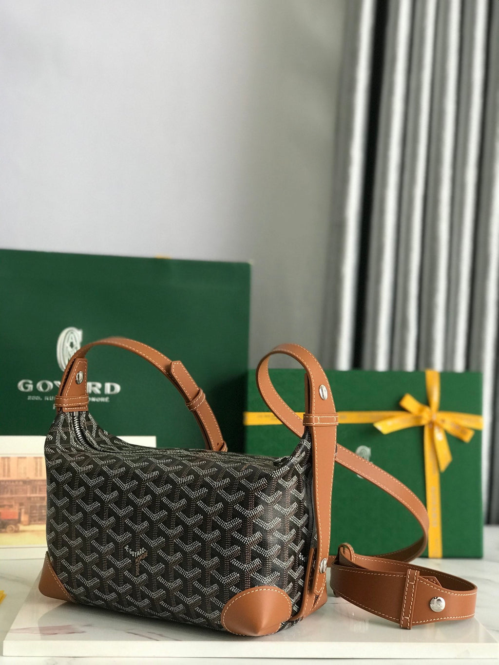 GOYA 26S BOEING 25CM IN BROWN GOYARDINE CANVAS AND CALFSKIN