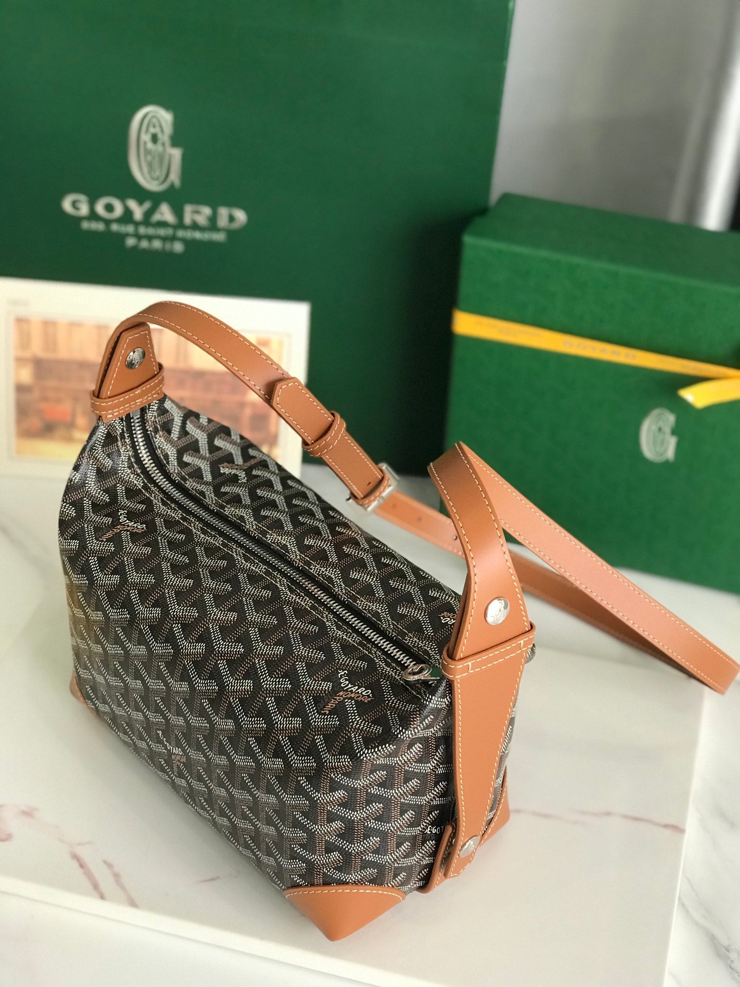 GOYA 26S BOEING 25CM IN BROWN GOYARDINE CANVAS AND CALFSKIN