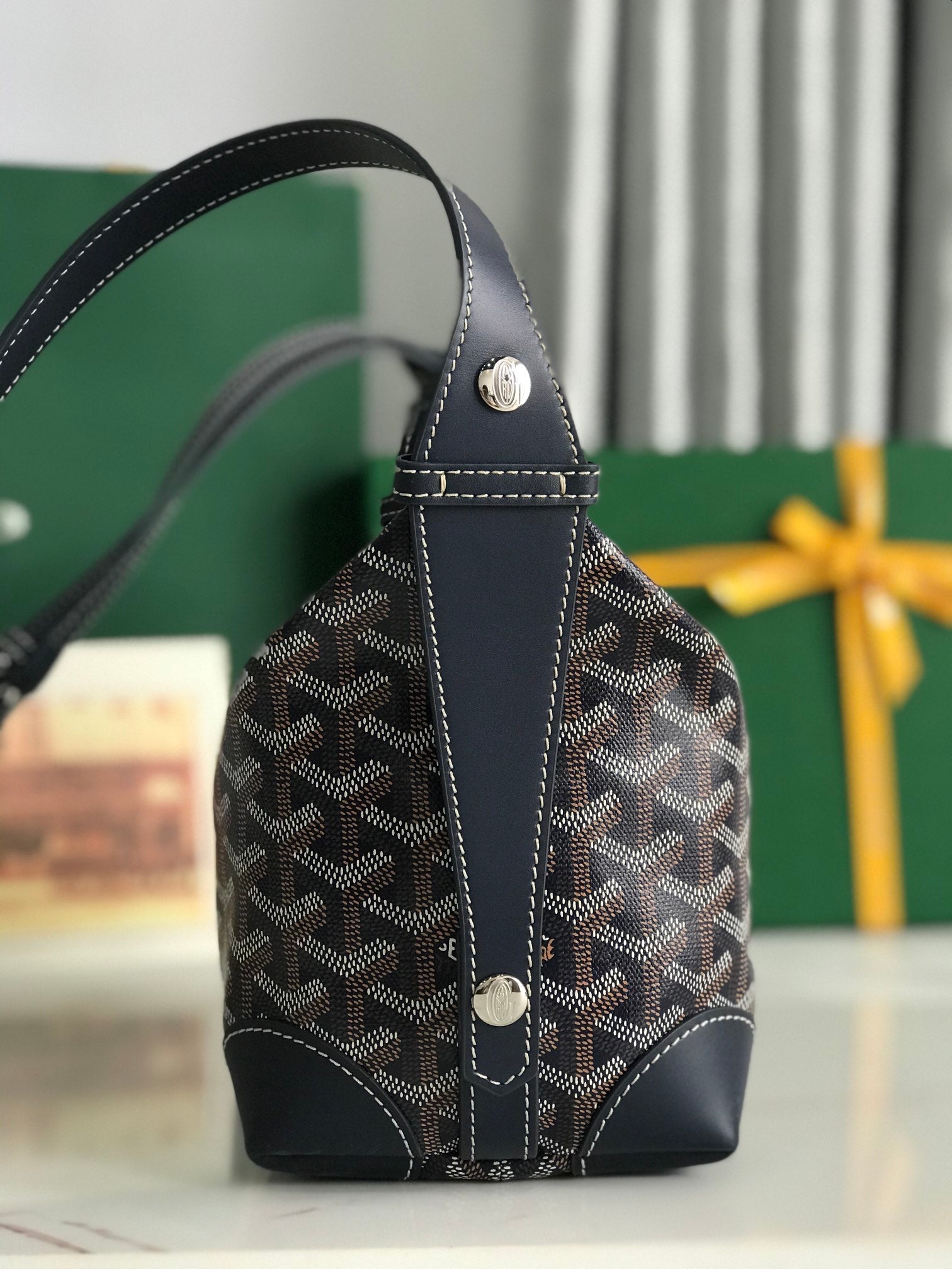 GOYA 26S BOEING 25CM IN NAVY BLUE GOYARDINE CANVAS AND CALFSKIN