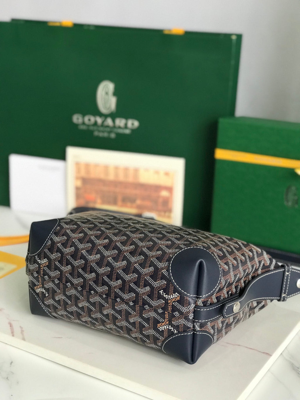 GOYA 26S BOEING 25CM IN NAVY BLUE GOYARDINE CANVAS AND CALFSKIN