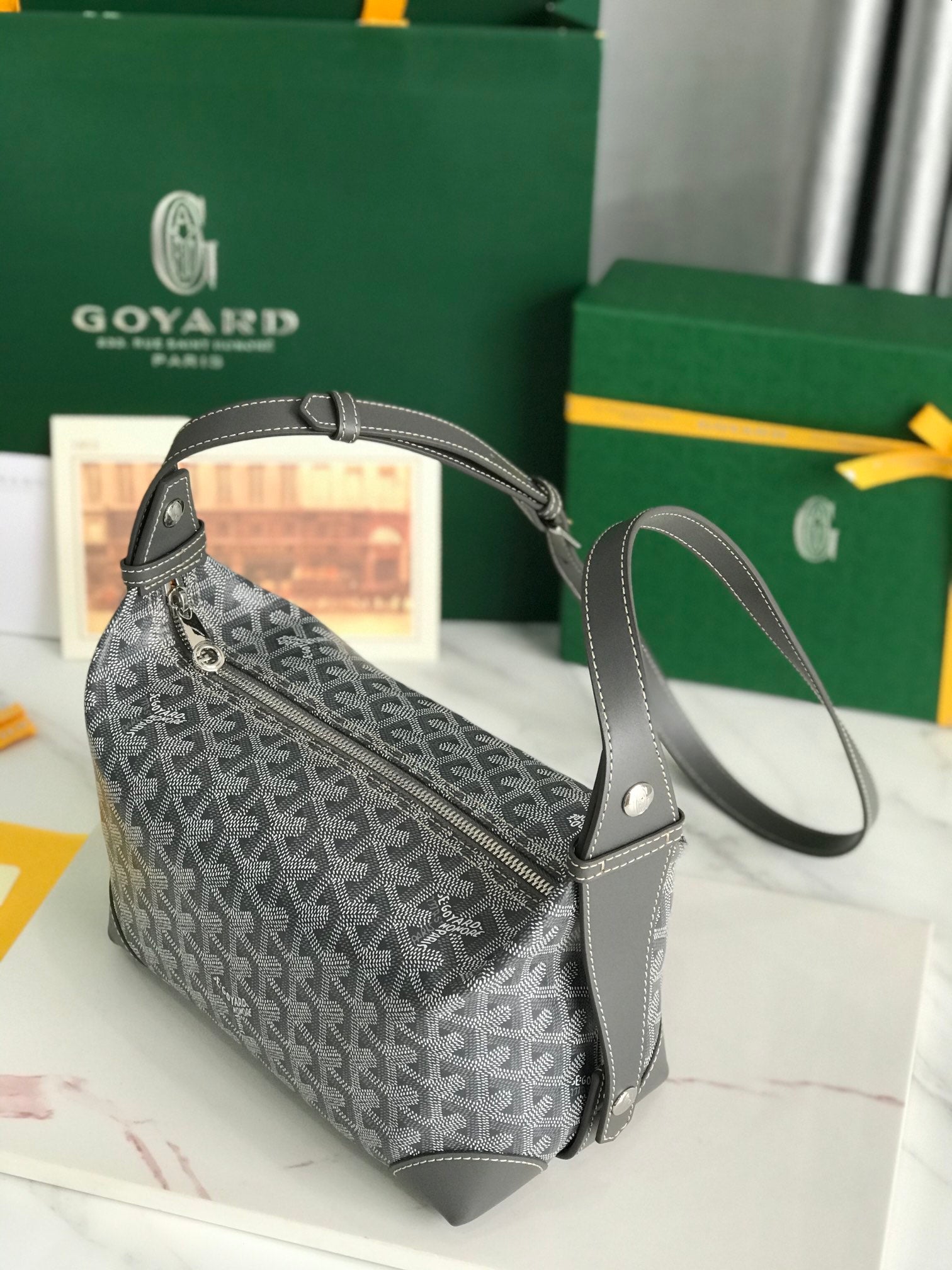 GOYA 26S BOEING 25CM IN GREY GOYARDINE CANVAS AND CALFSKIN