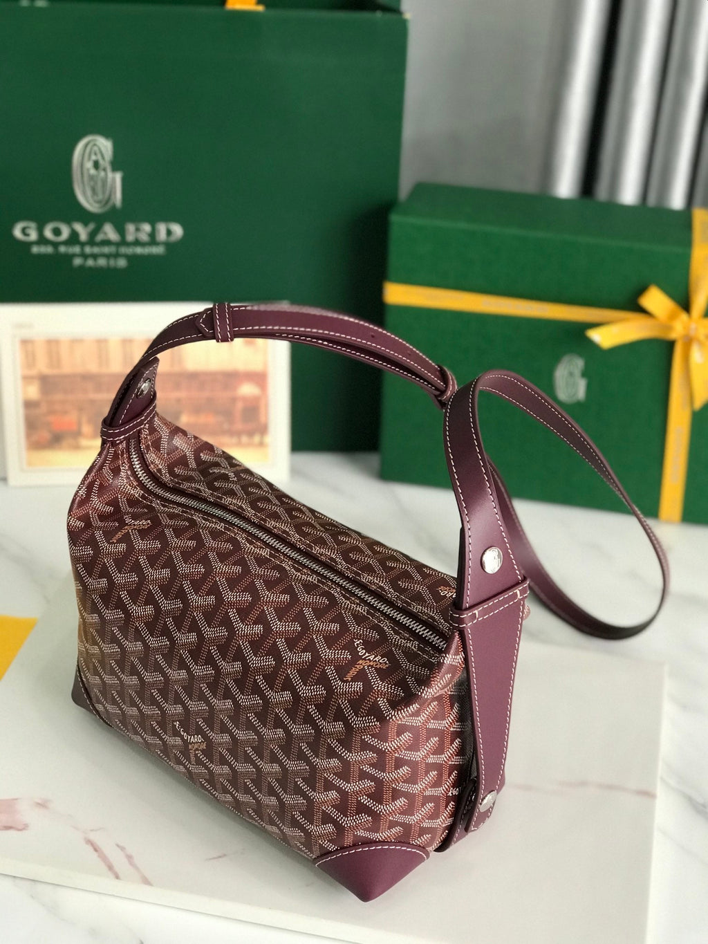 GOYA 26S BOEING 25CM IN BURGUNDY RED GOYARDINE CANVAS AND CALFSKIN