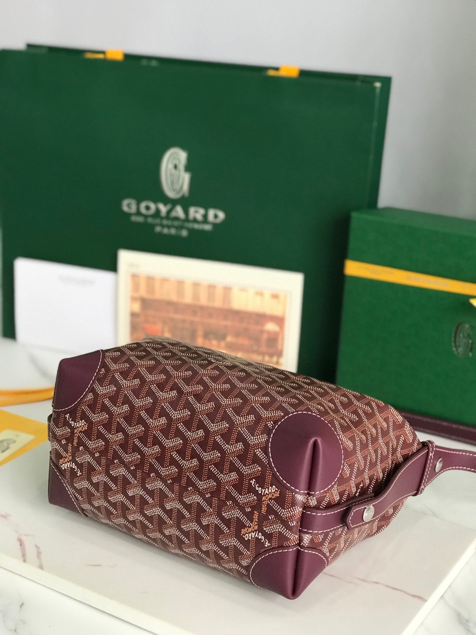 GOYA 26S BOEING 25CM IN BURGUNDY RED GOYARDINE CANVAS AND CALFSKIN