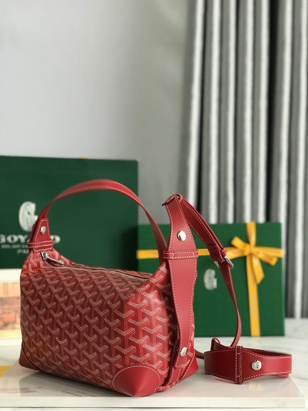 GOYA 26S BOEING 25CM IN DARK RED GOYARDINE CANVAS AND CALFSKIN