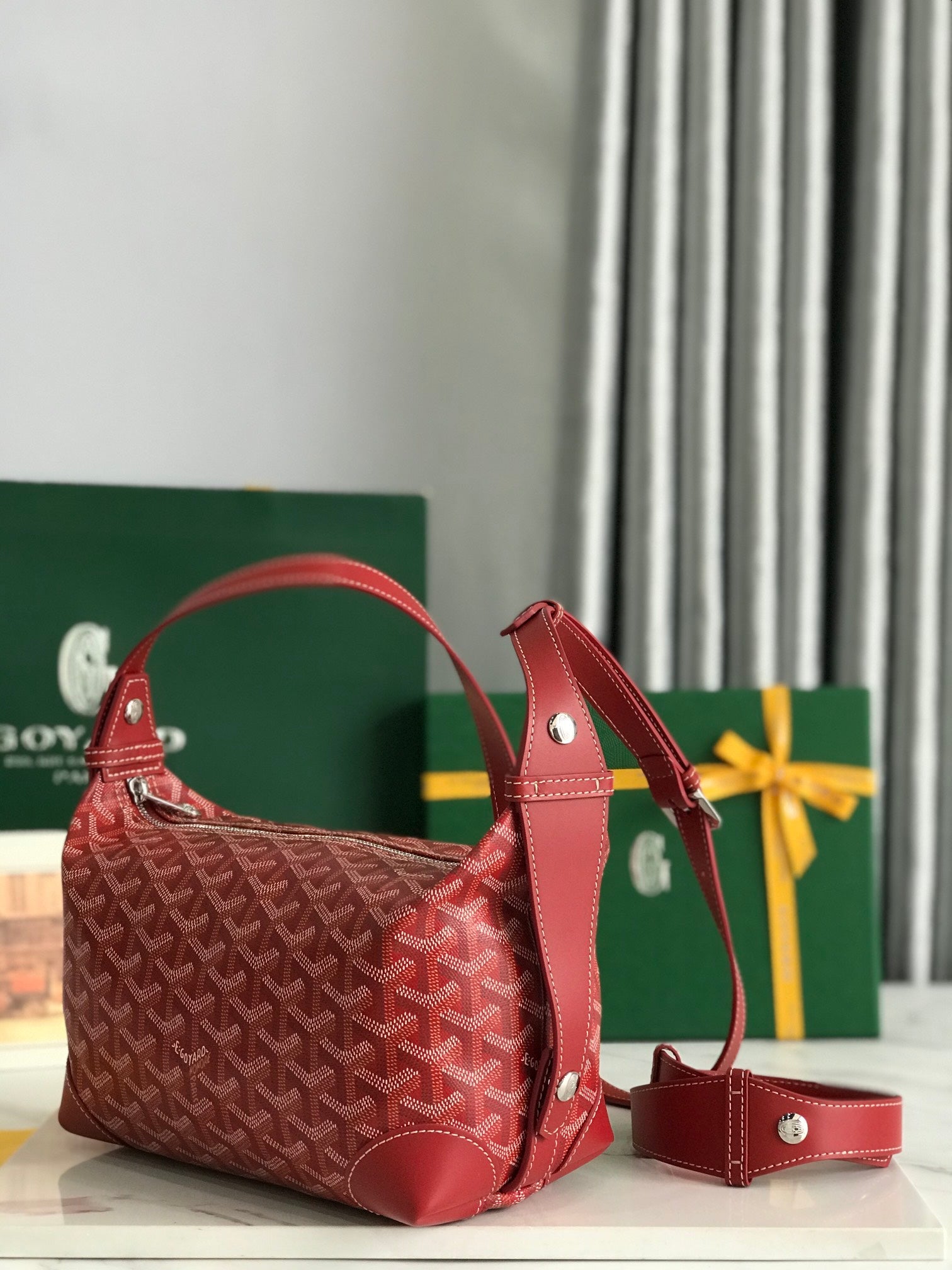 GOYA 26S BOEING 25CM IN DARK RED GOYARDINE CANVAS AND CALFSKIN