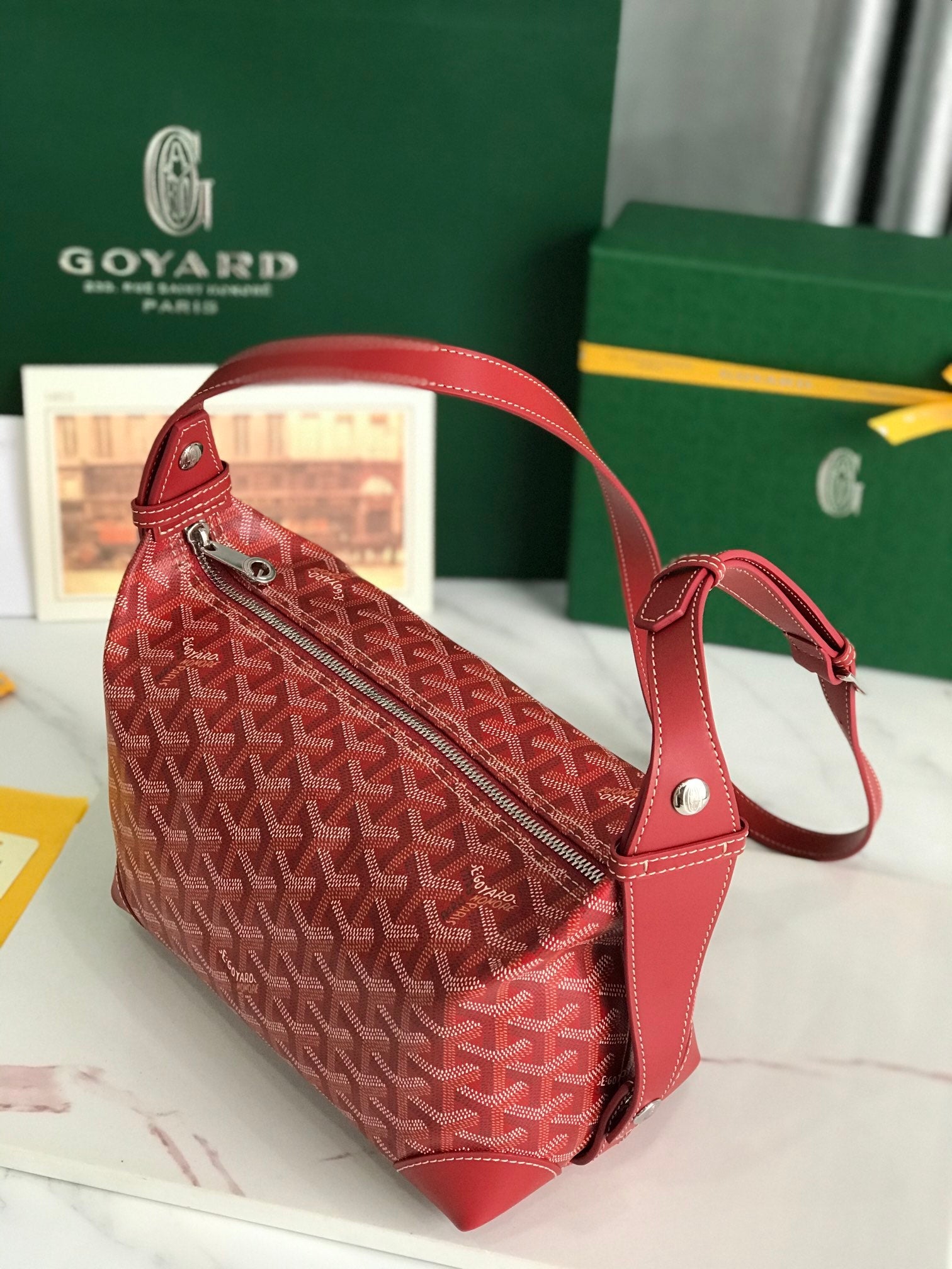 GOYA 26S BOEING 25CM IN DARK RED GOYARDINE CANVAS AND CALFSKIN