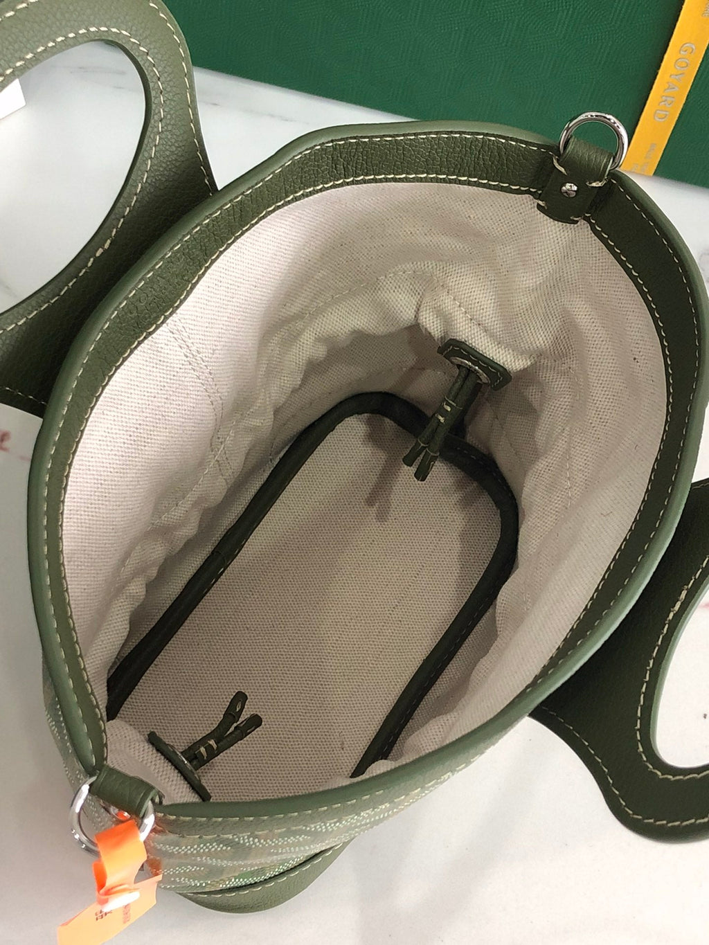 GOYA 26S BELUGA MINI BAG 23CM IN DARK OLIVE GREEN GOYARDINE CANVAS AND CALFSKIN