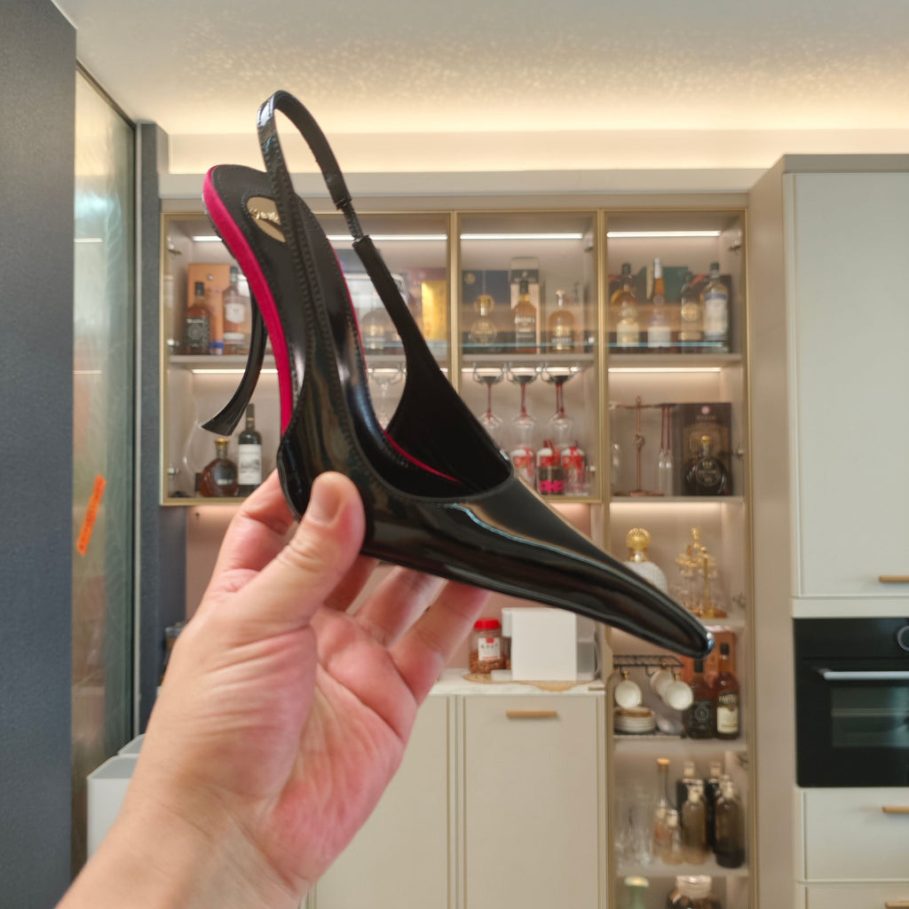 YSL SLINGBACK HIGH HEELS 100 MM IN BLACK CALFSKIN