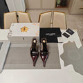 YSL SLINGBACK HIGH HEELS 100 MM IN BURGUNDY RED CALFSKIN