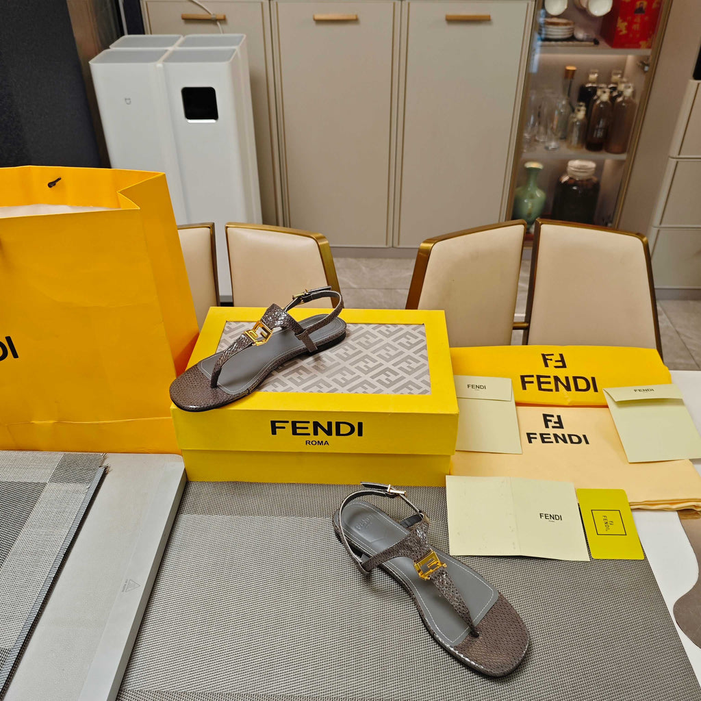 FENDI 26S FLIP-FLOP SANDALS IN DARK GREY CALFSKIN