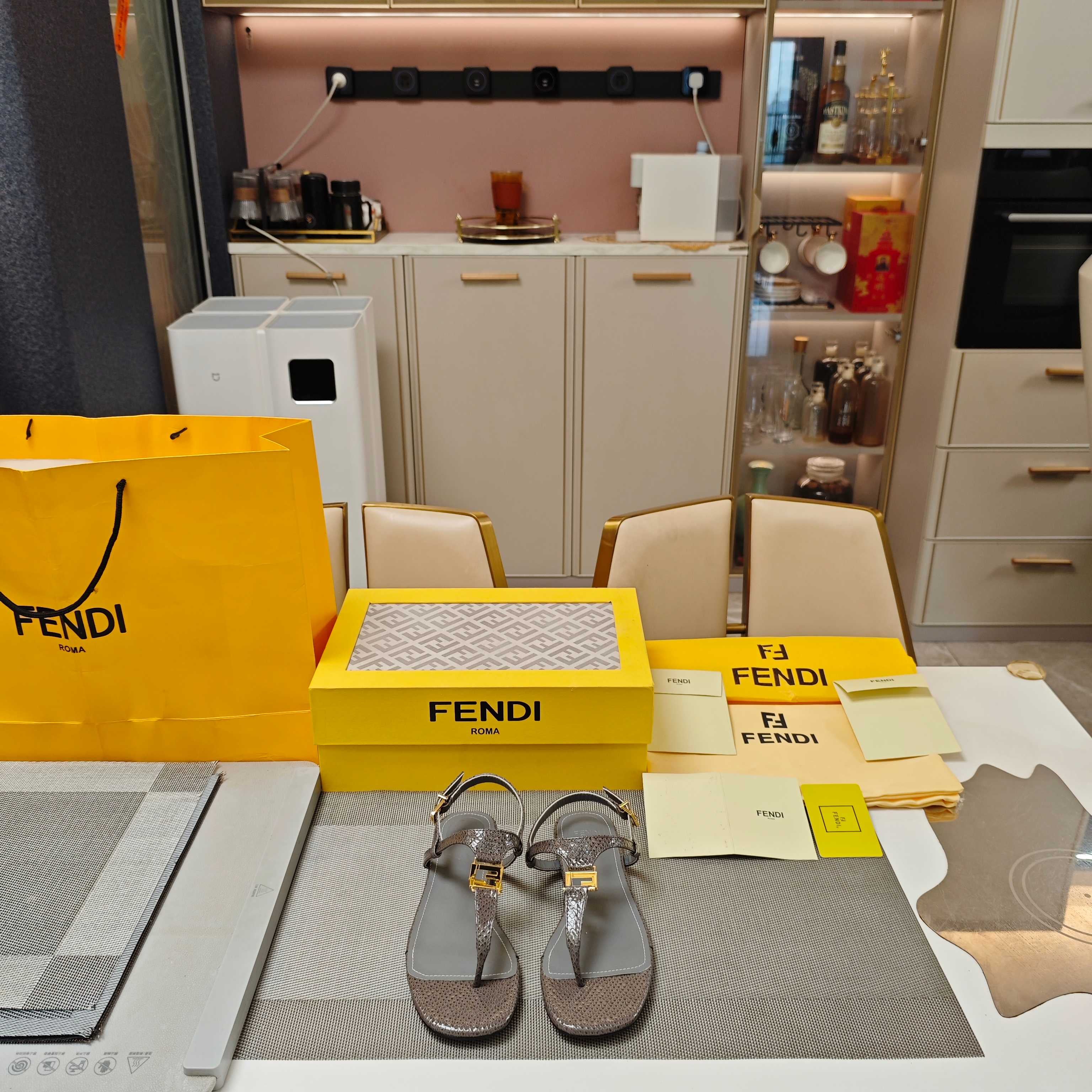 FENDI 26S FLIP-FLOP SANDALS IN DARK GREY CALFSKIN