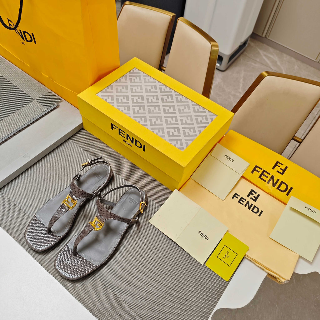 FENDI 26S FLIP-FLOP SANDALS IN DARK GREY CALFSKIN
